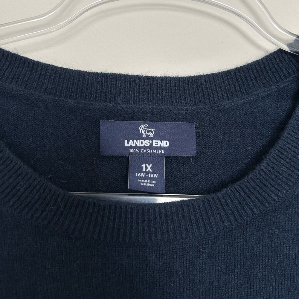 Lands’ End 100% Cashmere Blue Crewneck Sweater Size 1X - Picture 2 of 6